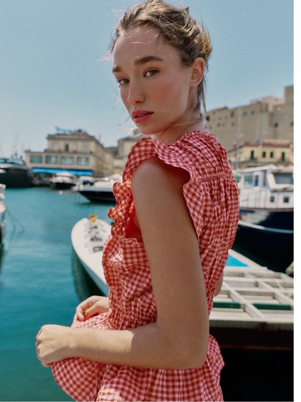 ZARA GINGHAM RUCHED TOP - Picture 2 of 6